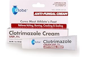 GLOBE PHARMACY Globe Clotrimazole Antifungal Cream 1% USP (1 oz), Anti Fungal Treatment, Relieves Itching, Burning, Cracking and Scaling Associated Athletes Foot, Jock Itch, Ringworm and More