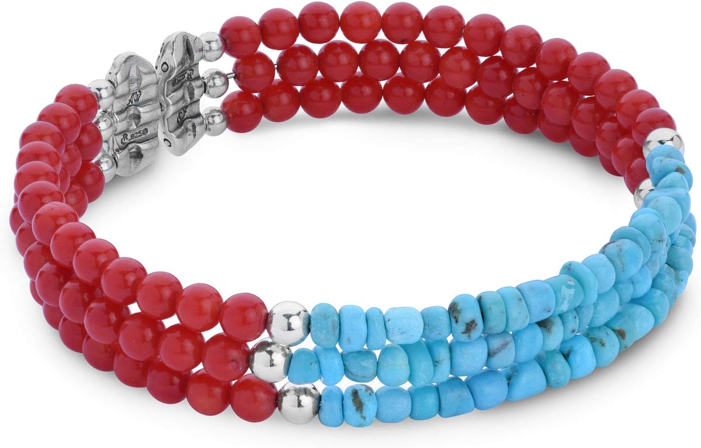 Sterling Silver Multi Gemstone Choice of 5 Color Combinations 3-Strand Wire Wrap Cuff Bracelet Size S, M or L