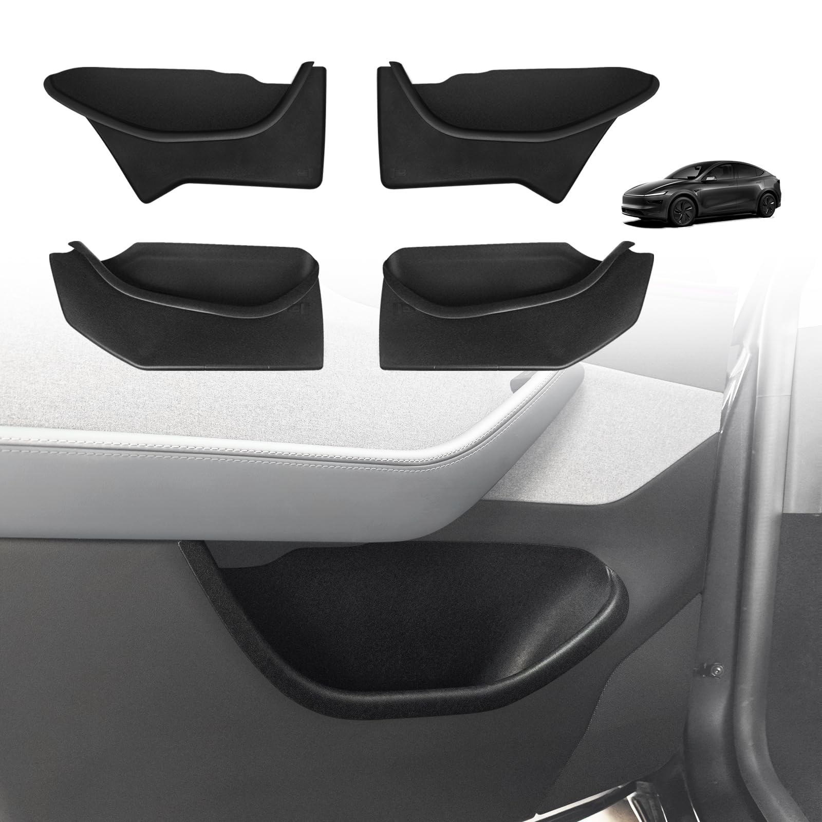 Photo 1 of BestEvMod 4PCS Door Organizer Tray Compatible with 2026 Model Y Juniper Refresh Accessories Anti-Slip Easy to Clean Set of 4 Front & Rear Door Side Pocket Storage Box Insert Tray (Full-Wrap)