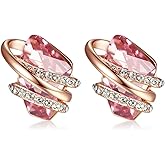 Leafael Wish Stone Stud Earrings with Birthstone Crystals, 18K Rose Gold Plated or Silver-tone