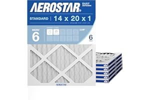 Aerostar 14x20x1 MERV 6 Air Filter, 6 Count, ACTUAL SIZE (13.50 x 19.50 x 0.75), HVAC, Air Conditioning & Furnace Filter for Dust, Lint & Pollen Control (MPR 300 / FPR 3), Made in USA