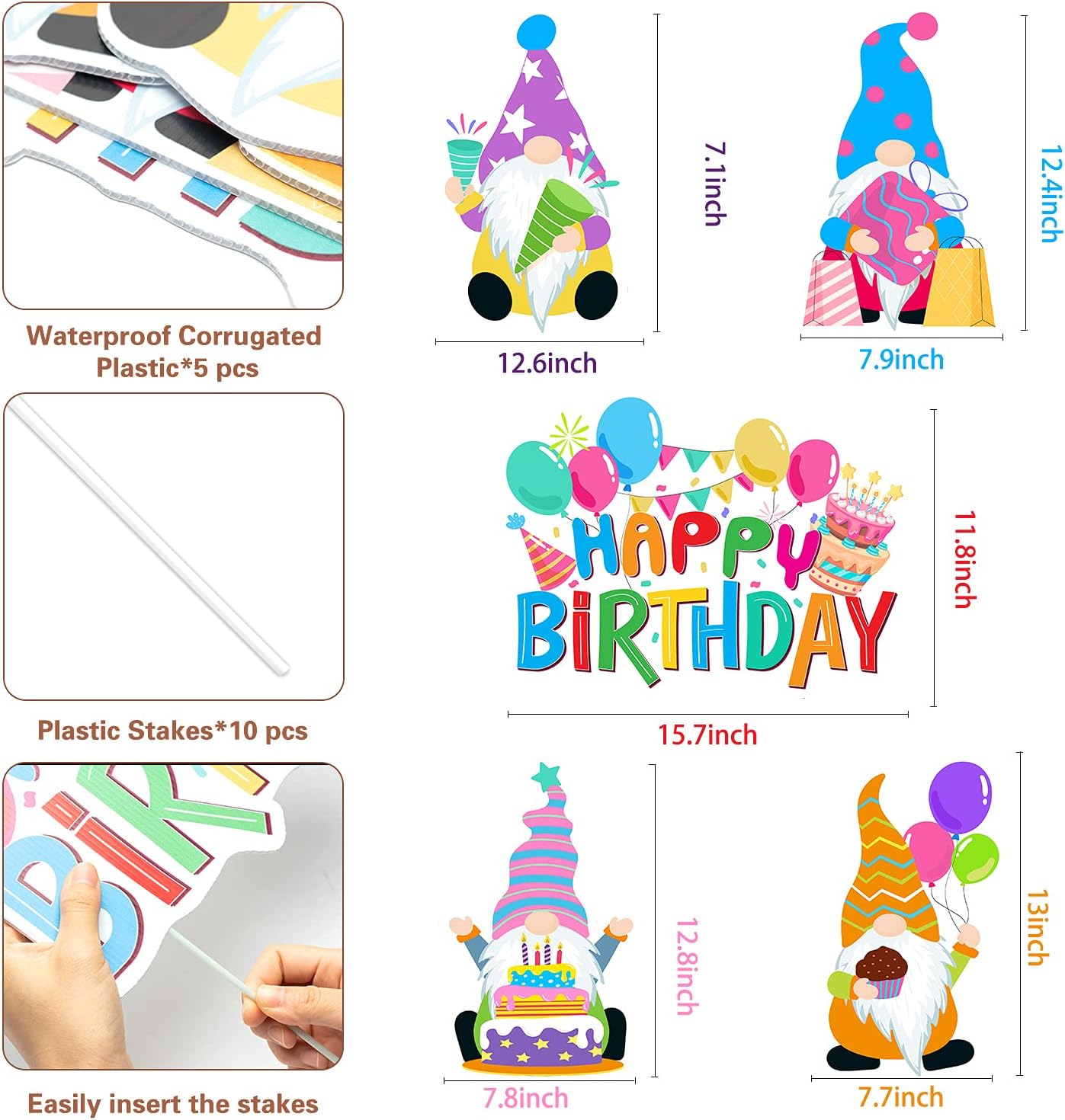 WATINC 5Pcs Happy Birthday Gnomes Yard Signs with Plastic Stakes Single Sided Printing Waterproof Birthday Cake Gnome Balloons Ribbons Gift Bday Party Decorations Supplies for Outdoor Lawn Garden : Garden & Outdoor
