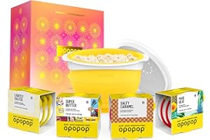 Opopop Gourmet Popcorn Gift Set - Variety 12-Pack Microwave Popcorn Kit, Collapsible Silicone Popcorn Popper, Gift Ready Packaging, Gluten Free Snacks Variety Pack, BPA-Free and Dishwasher Safe
