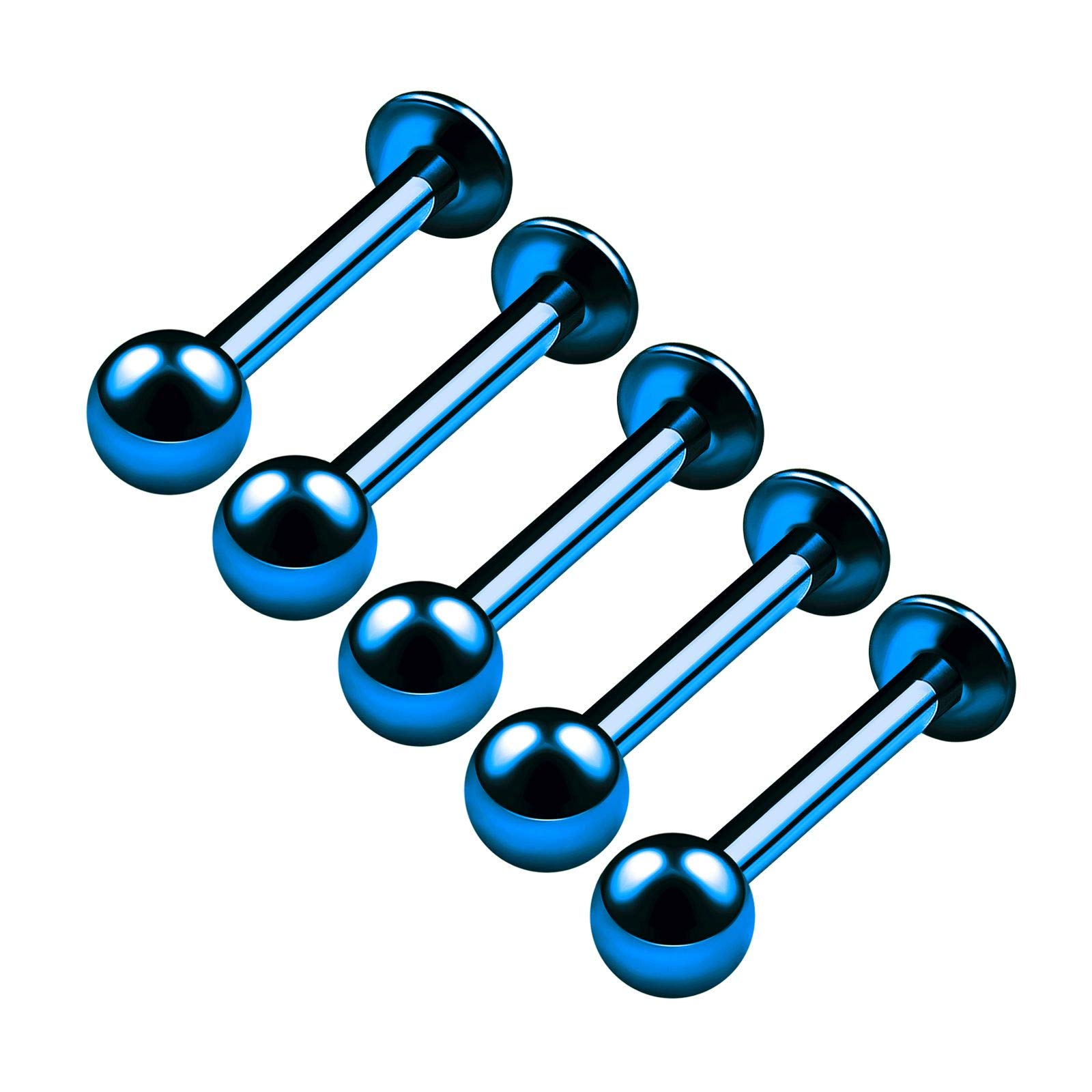 BanaVega 5PCS Anodized Dark Blue Labret Rings 14g 3/8 10mm 4mm Ball Cartilage Lip Spider Bite Tragus Earrings Piercing Jewellery 4834