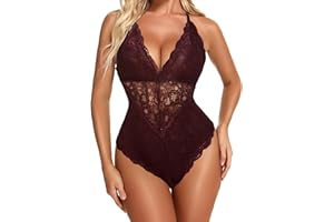 Avidlove Women Snap Crotch Lingerie Sexy Lace Bodysuit Deep V Teddy One Piece Lace Babydoll