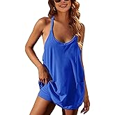 Lentta Womens Athletic Sleeveless Mini Dress with Built-in Shorts V Neck Spaghetti Strap Sundress