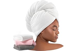 Umisleep 3 Pack Microfiber Hair Towel Wrap for Curly Hair, Super Absorbent Hair Drying Towel for Women, Kids, Hair Care Accessories, Hair Turban for Wet Hair (Grey, White, Pink)