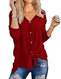 Womens Long Sleeve Knit Button Tunic Blouse Front