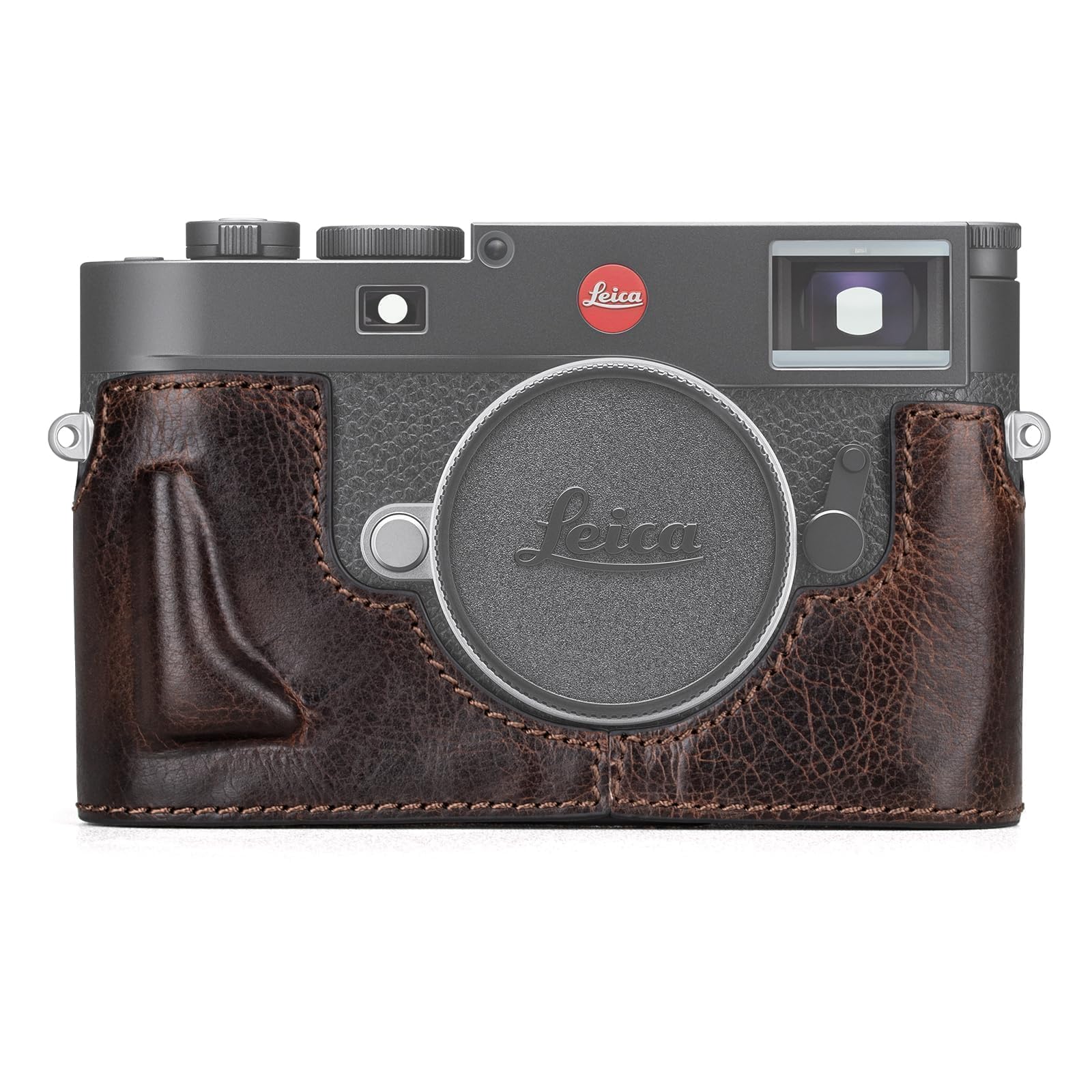 MUZIRI KINOKOO Case for Leica M11 M11-P M EV1, Premium Genuine Leather Protective Half Case for Leica M11/M11-P/M-EV1 Camera, with Hand Grip and Opening Bottom Design - Coffee