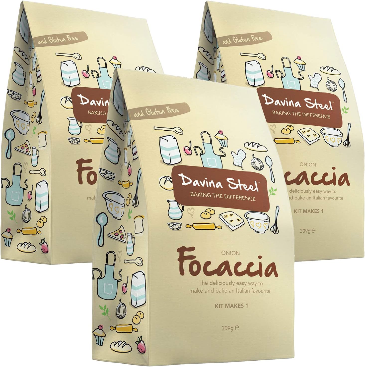 Davina Steel - Gluten Free & Coeliac Friendly - Onion Focaccia Kit - 4 Pack ( Now Contains Free Yeast )