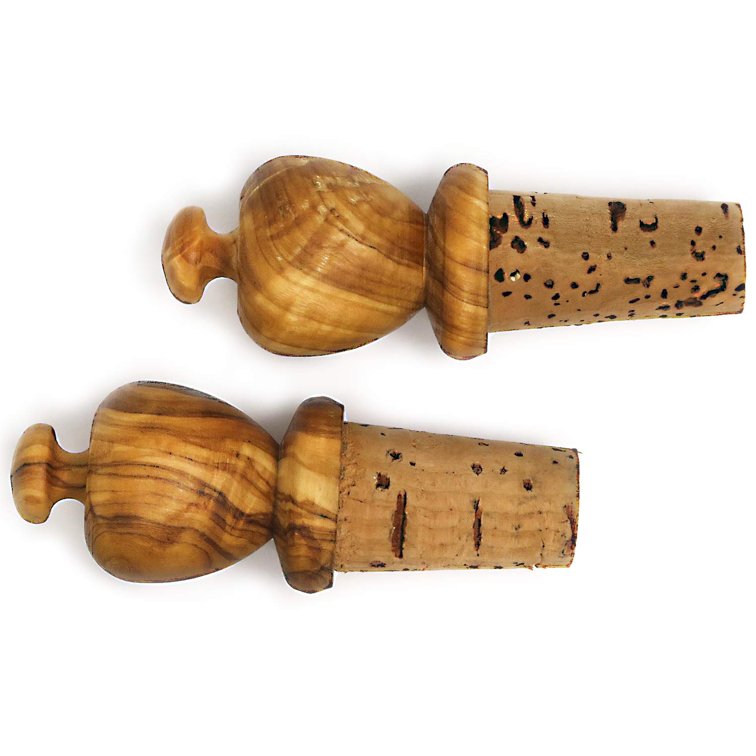 Ezo.Home Wine Stopper Cork Plug Bottle and Stopper - Pack of 2 Made of Natural Cork and Olive Wood