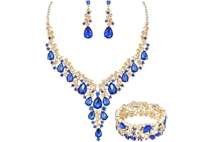 CSY Elegant Crystal Costume Jewelry Sets Flower Bridal Necklace Earrings Stretch Bangle Set for Bride Bridesmaid Wedding Dress Accessories