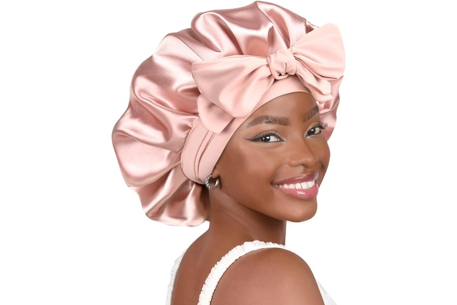 YANIBEST Silk Bonnet for Sleeping Women Adjustable Double Layer Satin Bonnet Reduce Friction Prevent Frizz Natural Curly Hair