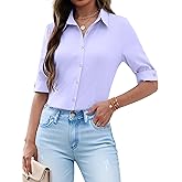 Zeagoo Purple Button Up Women 3/4 Length Sleeve Button Down Womens Tops