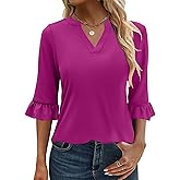 ANRABESS Blouses for Women Dressy Casual 3/4 Sleeve V Neck Shirts Business Work Tunic Tops 2026 Fall Outfits Clothes