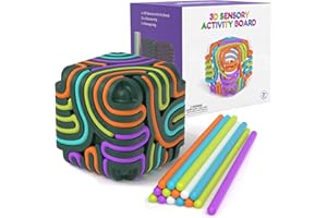 Accevo 3D Sensory Activity Board, Silicone Fidget Cube Toy for Stress Relief, Calming, Focus, ADHD and Autism, 5 Colors Sensory Toys Game Controller for Kids 3+ & Adults with 15 Strings