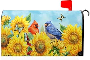 HAROONI Welcome Spring Summer Cardinal Sunflower Mailbox Cover Magnetic Standard Size 21" x 18" Summer Floral Flower Birds Rustic Decorative Mailbox Covers Magnetic Post Letter Box Wrap Cover Outdoor Decor