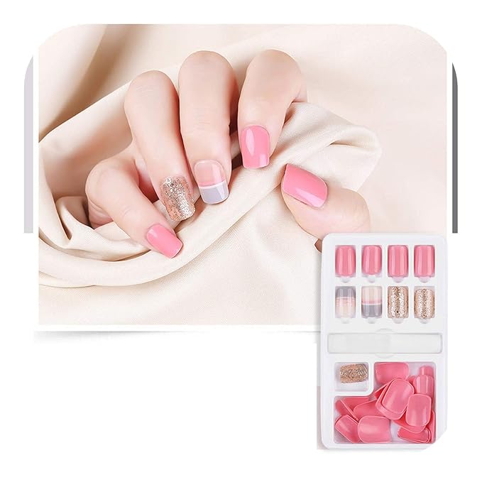 French Acrylic Style, 30pcs Detachable False Nail Artificial Tips Set Full Cover