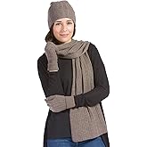 Fishers Finery Women's Pure Cashmere Cable Knit Hat Glove Scarf Set with Gift Box