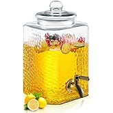 Tiangrid 1 Pack 2.5 Gallon Glass Water Dispenser Hammered Glass Drink Beverage Dispenser Water Jug Container with Stainless Steel Spigot for Parties, Weddings, Lemonade, Iced Tea