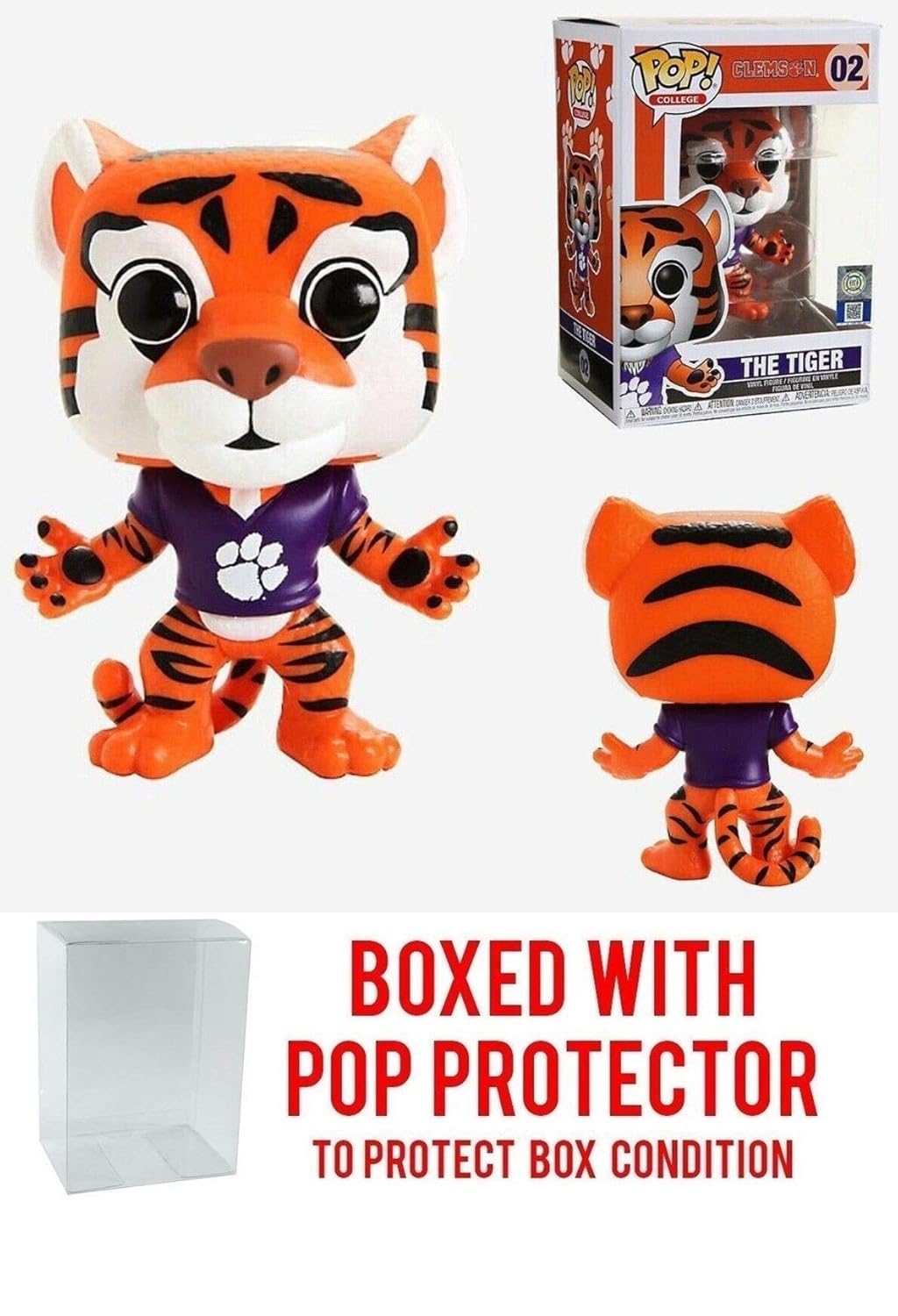 Pop Mascots Clemson University The Tiger Home Orange Paw Jersey Action Figure Bundled With Pop Shield Protector To Protect Display Box