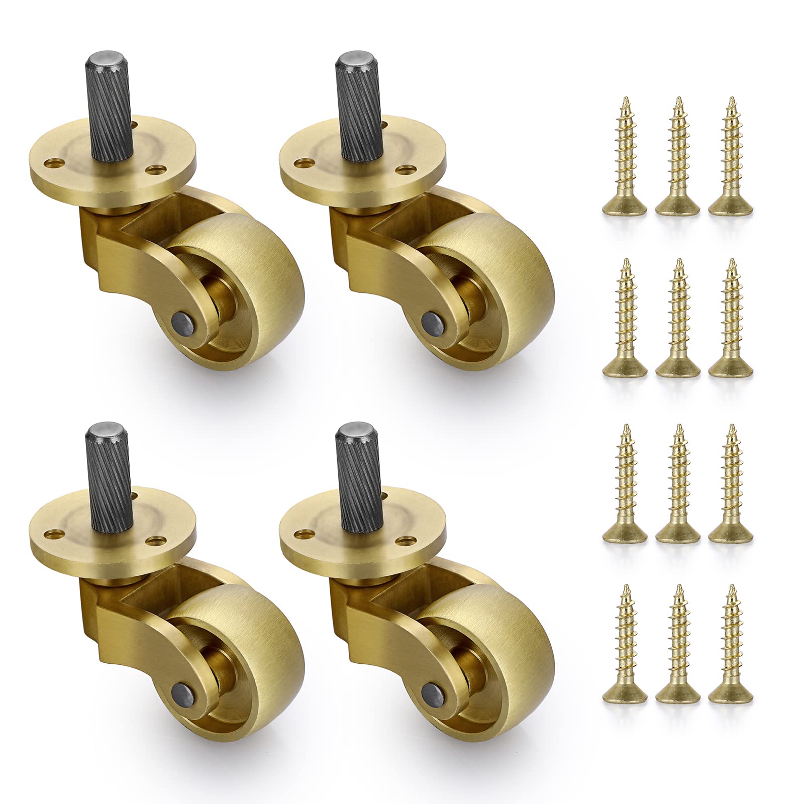 IGNPION Set of 4 Solid Brass Universal Castors 360°Swivel Furniture Wheels 25mm Furniture Casters
