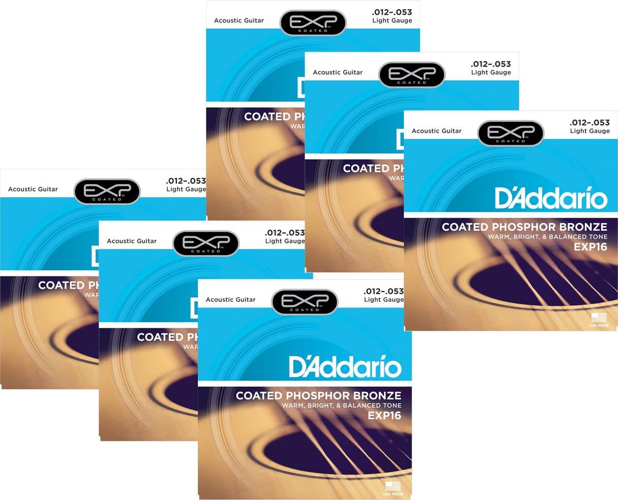 D'Addario EXP16 Coated Phosphor Bronze Light Acoustic Guitar Strings 6