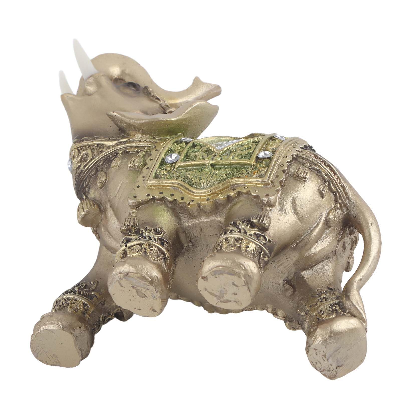Hilitand Green Elephant Statue Sculpture Figurine Lucky Feng Shui Lucky Home Car Tray Decoration (L)