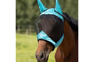 Harrison Howard Pro Luminous Horse Half Face Fly Mask Large Eye Space with Ears UV Protection for Horse Teal L