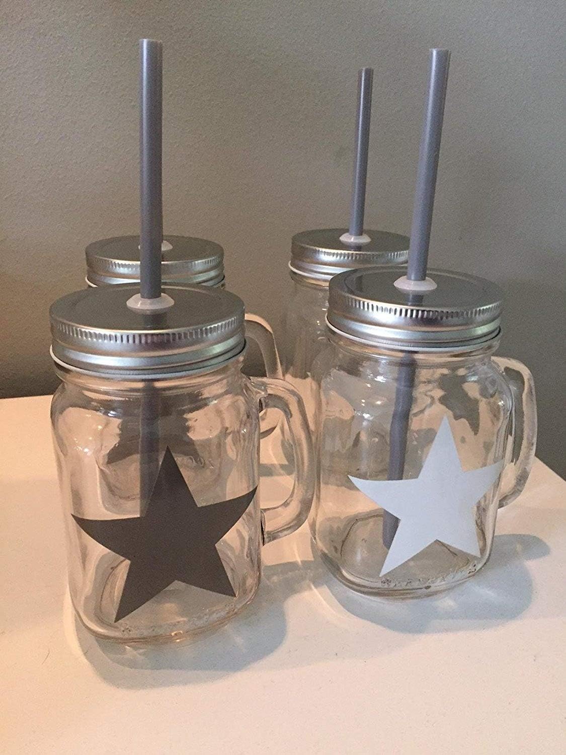 Set of 4 Stern Handle Grey/White with Lid Straw Tumbler