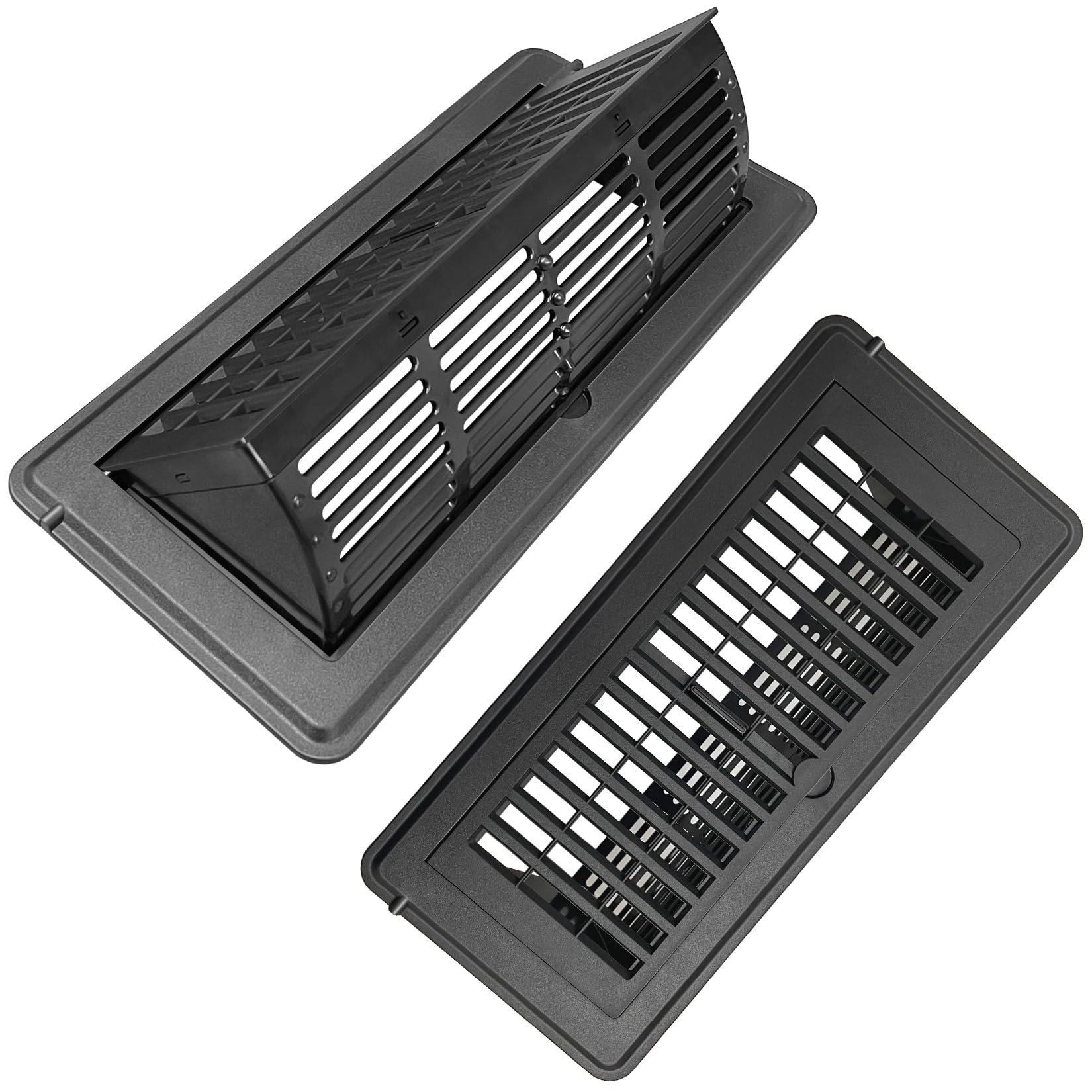 Photo 1 of 2-in-1 Vent Deflector for Home Floor, Strong Plastic, 4"x10“ Register Type of Deflector, POP up Damper Vent Directional Cover, Floor Air Vent Deflector Under Curtain, Couch or Bed (Black, 2Pack)