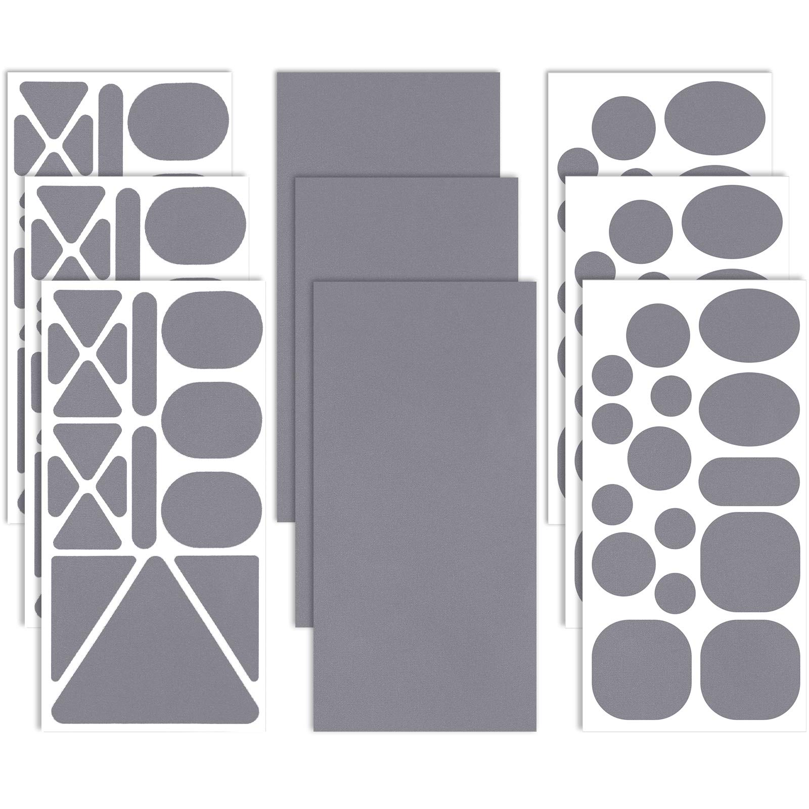 9 Sheets 96 Pcs Nylon Repair Patches Self Adhesive Patch Different Size and Shapes Clothes Waterproof Lightweight Clothing Fabric Repair Patch for Down Jacket, Tent Clothes, Outerwear(Grey)