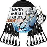 VBEST 18 Inch Bungee Cords with Hooks - Heavy Duty Outdoor Black Bungee Cords with Carabiner Hooks - 6 Pack Small Bungie Cord Set - Strong Bungy Cords, Bunjee Straps with Clips