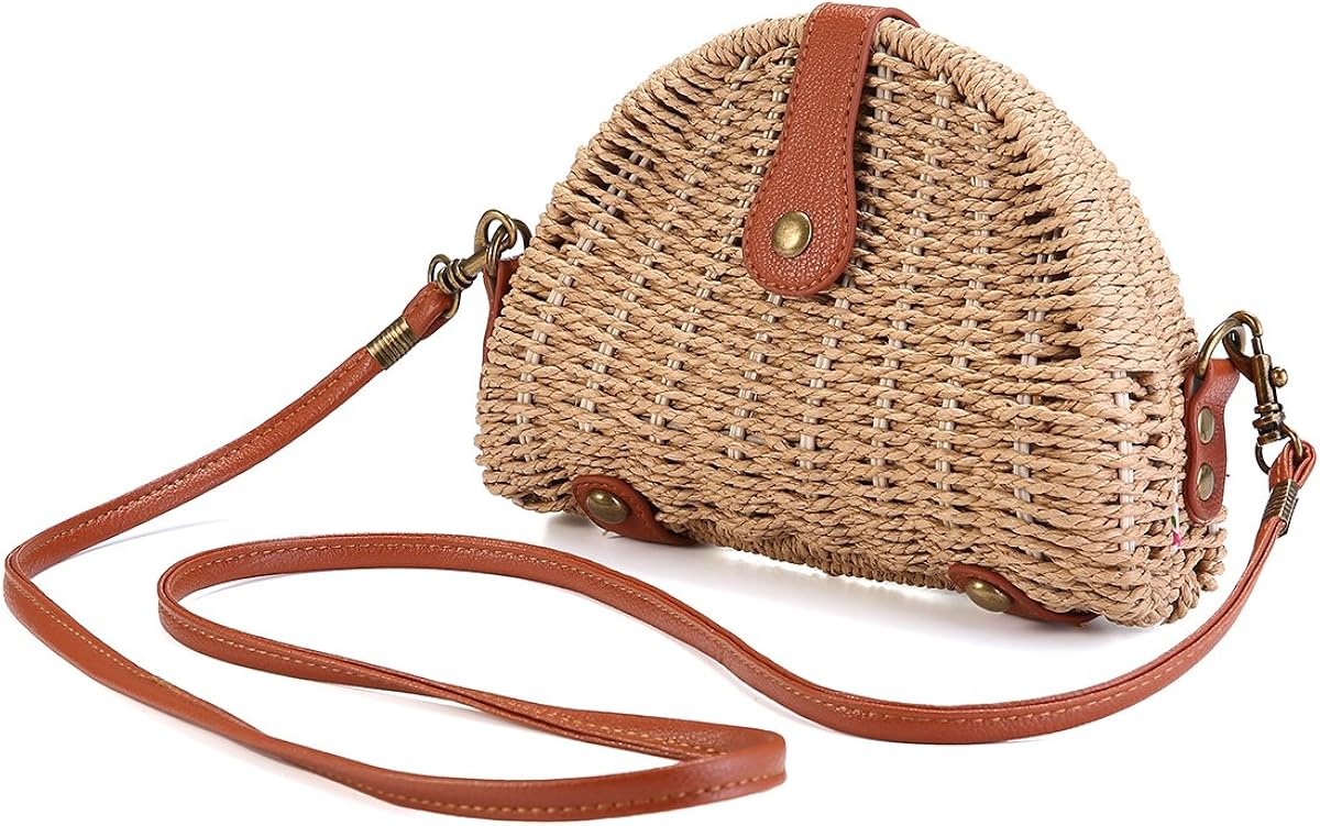 JOSEKO Crossbody Straw Bag, Womens Straw Handbag Shoulder Bag for Beach