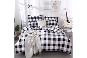 EROSEBRIDAL Farmhouse Buffalo Checked Bedding Set Black Gray White Plaid Comforter Cover Twin,Soft Lightweight Grid Bedspreads, 1 Lattice Duvet Cover , 1 Pillow Sham Modern Geometric Decor Grey Quilt,Zipper