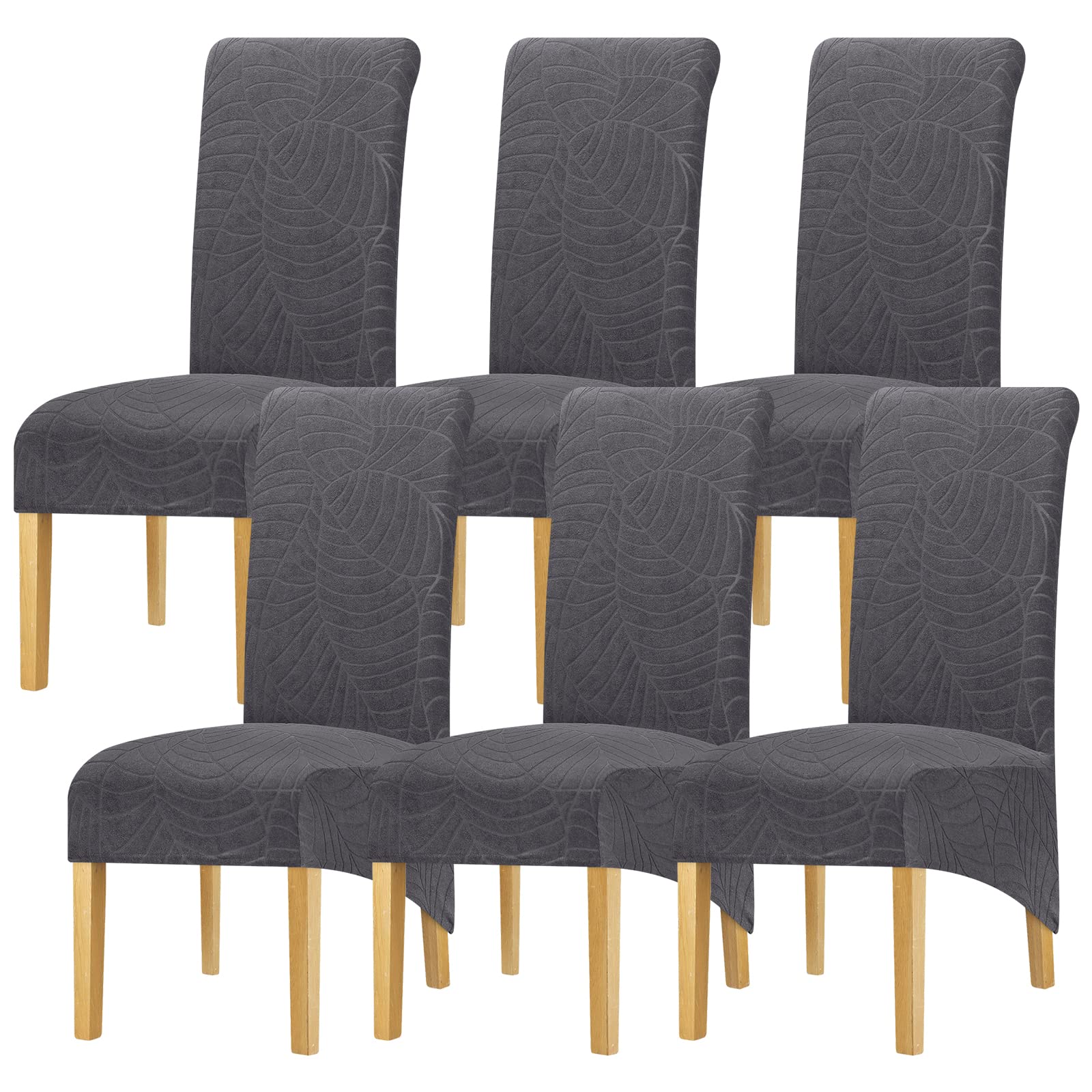 Leorate Large Size Dining Room Hotel Fleece Fabric Stretch Chair Cover Pack 2 4 Pack of 6 (1 Beige, Pack of 4) (Grey, 6PCS)