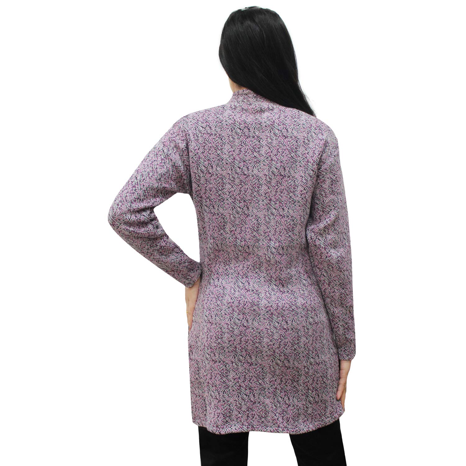 matelco womens woollen brown printed buttoned cardigan/coat with pockets