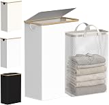 efluky Slim Laundry Basket with Lid 63L Tall Narrow Foldable White