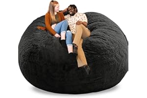 OACEVOZ Giant Bean Bag Chair Cover Bean Bag Chairs for Adults Comfy Fluffy Big Bean Bag Beds (No Filler, Cover Only) Oversized Soft Moon Pods BeanBag Couch Sofa Sack 6ft Black