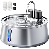 CEESC Cordless Cat Water Fountain Stainless Steel, 4L/135oz Automatic Pet Water Dispenser with Motion Sensor, Multi-Filtration, Ultra Quiet Pump, Long-Lasting 4000mAh Battery for Indoor Cats & Dogs