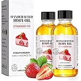 LMDGDS Strawberry Body Oil 2-Pack - Sweet Strawberry Cheesecake Scent, Long Lasting Moisturizing Formula, Non-Greasy Fast Absorbing with Almond & Jojoba Oil for Soft Smooth Skin, 4.06 Fl Oz