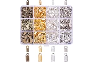 PH PandaHall 1760 Pcs 4 Colors Iron Fold Over Cord Ends Terminators Crimp End Tips for Leather 3mm 3.5mm 4mm for Bracelet Necklace Jewelry DIY Craft Making