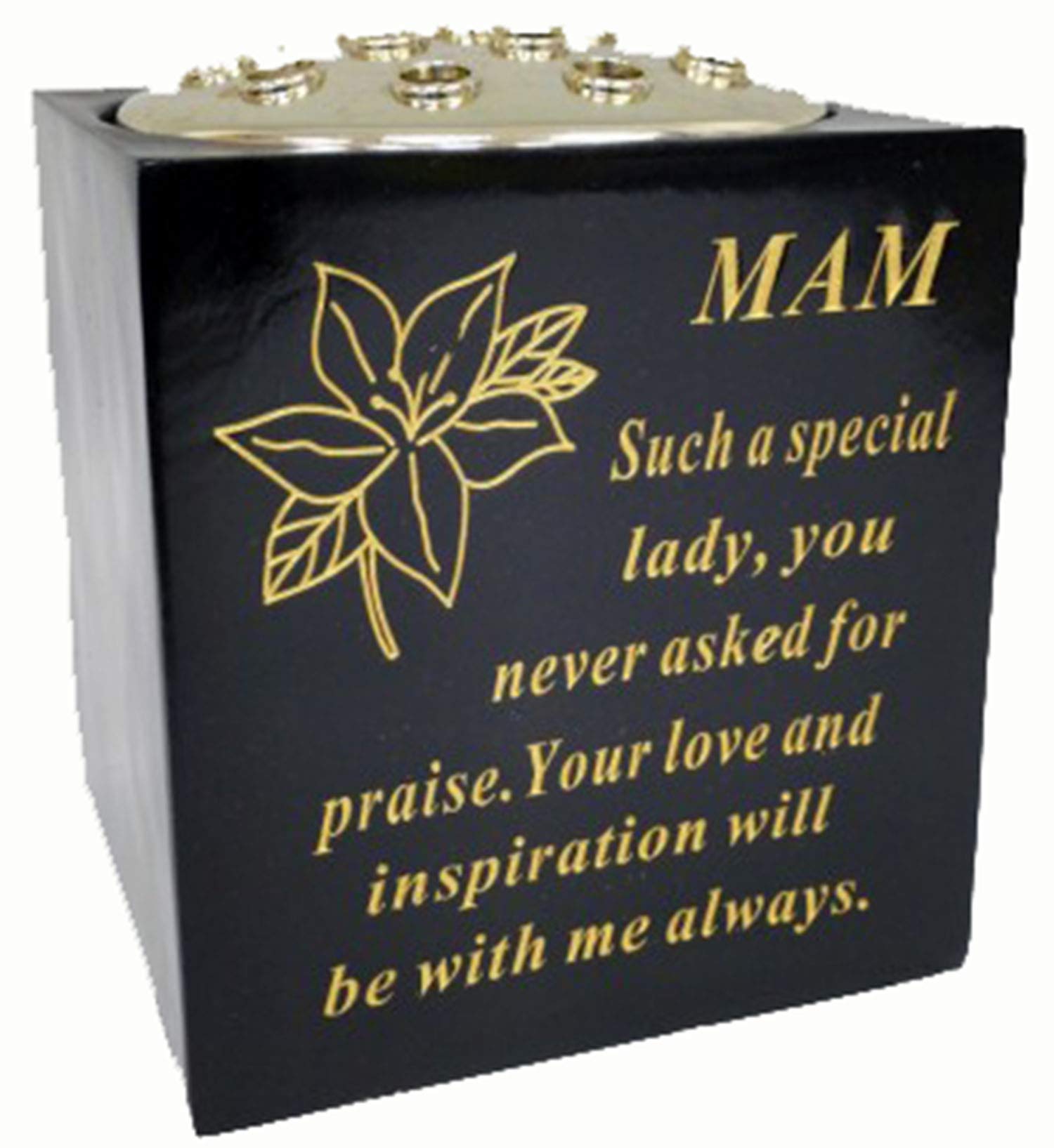 David Fischhoff Memorial Black Rose Bowl with Gold Wording Graveside Flower Vase (Black & Gold - Lily, Mam)