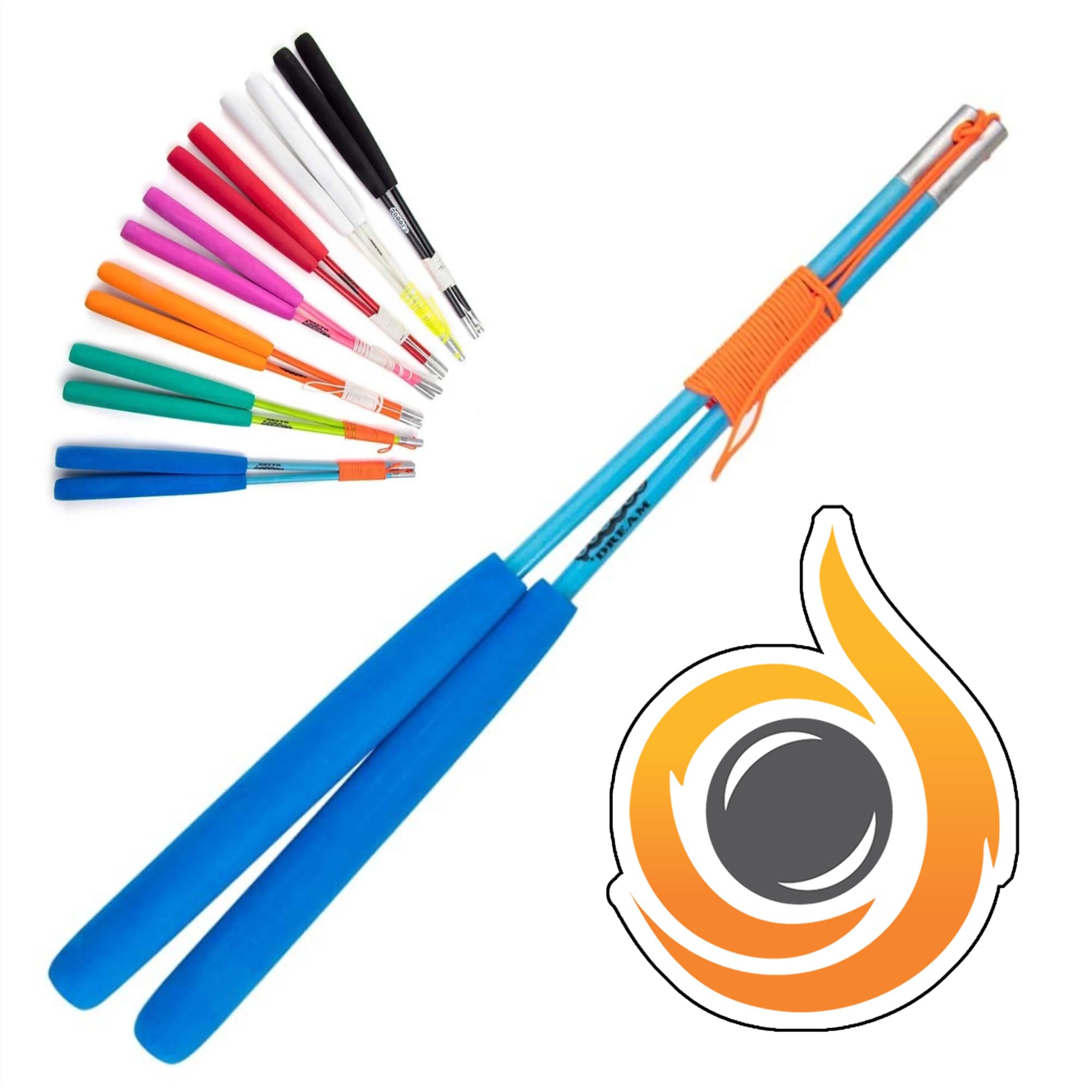 JD Pro Fibreglass Diabolo Handsticks, Fitted With Super Smooth String - Pro Diablo Sticks With Cascade Sticker (Blue)