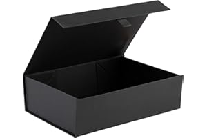 Purple Q Crafts Black Ribbed Hard Gift Box With Magnetic Closure Lid 14" x 9" x 4" Rectangle Favor Boxes With Classy Black Finish (1 Box)