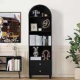YUCHIATH 75.59" H Arched Bookcase, 4-Tier Arched Cabinet Bookcase with Drawer and Shelves, Accent Display Cabinet with 2 Drawer Storage for Living Room, Reading Room and Bedroom (Black)