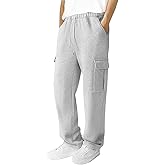 Men's Fleece Cargo Sweatpants Loose Fit Cotton Joggers with 5 Pockets Open Bottom for Gym Hiking Casual Wear