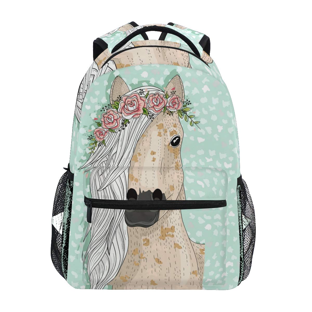 Beautiful Horse with Flower School Backpack for Boys Girls Kids Travel Bag Bookbag