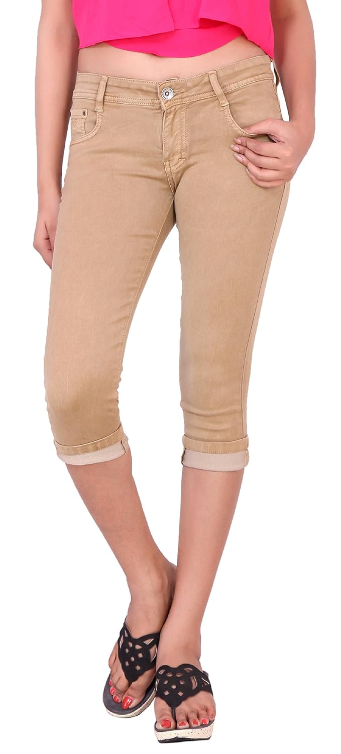 airways stretchable denim capree pant for women