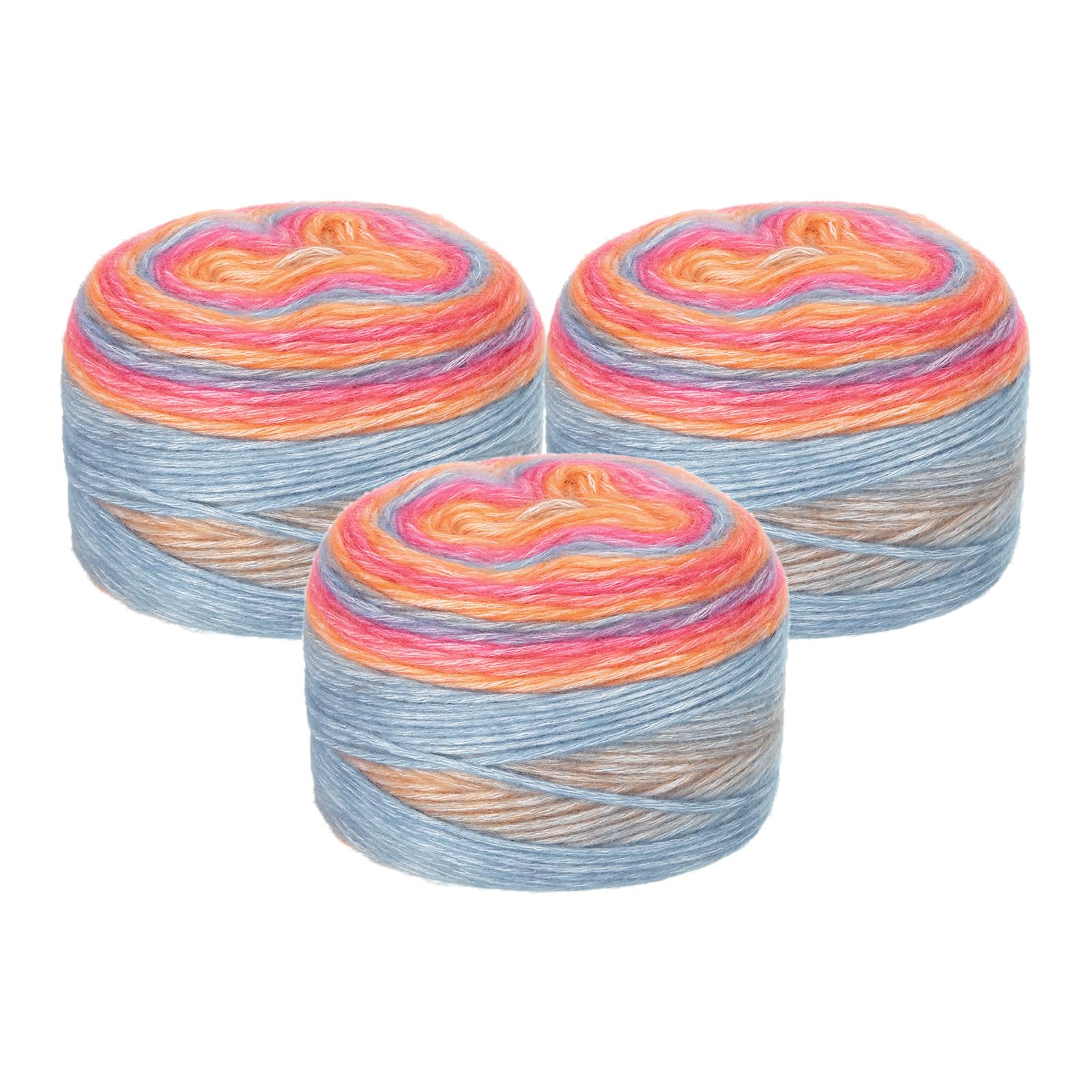 uxcell 3Pcs 100g Gradient Cake Cotton Yarns, Soft Rainbow Yarn Ball for Knitting and Crocheting Craft Project, Mixed Rose Red (300g x 3, 245M L Each)